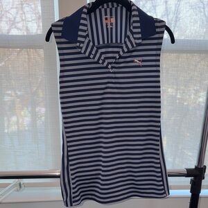 Puma Blue and White Striped Sleeveless Polo